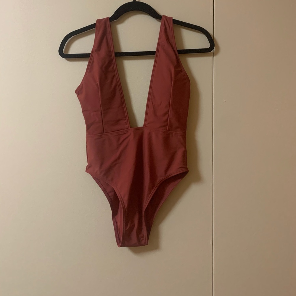 Plunge One Piece Dark Red Swimsuit
